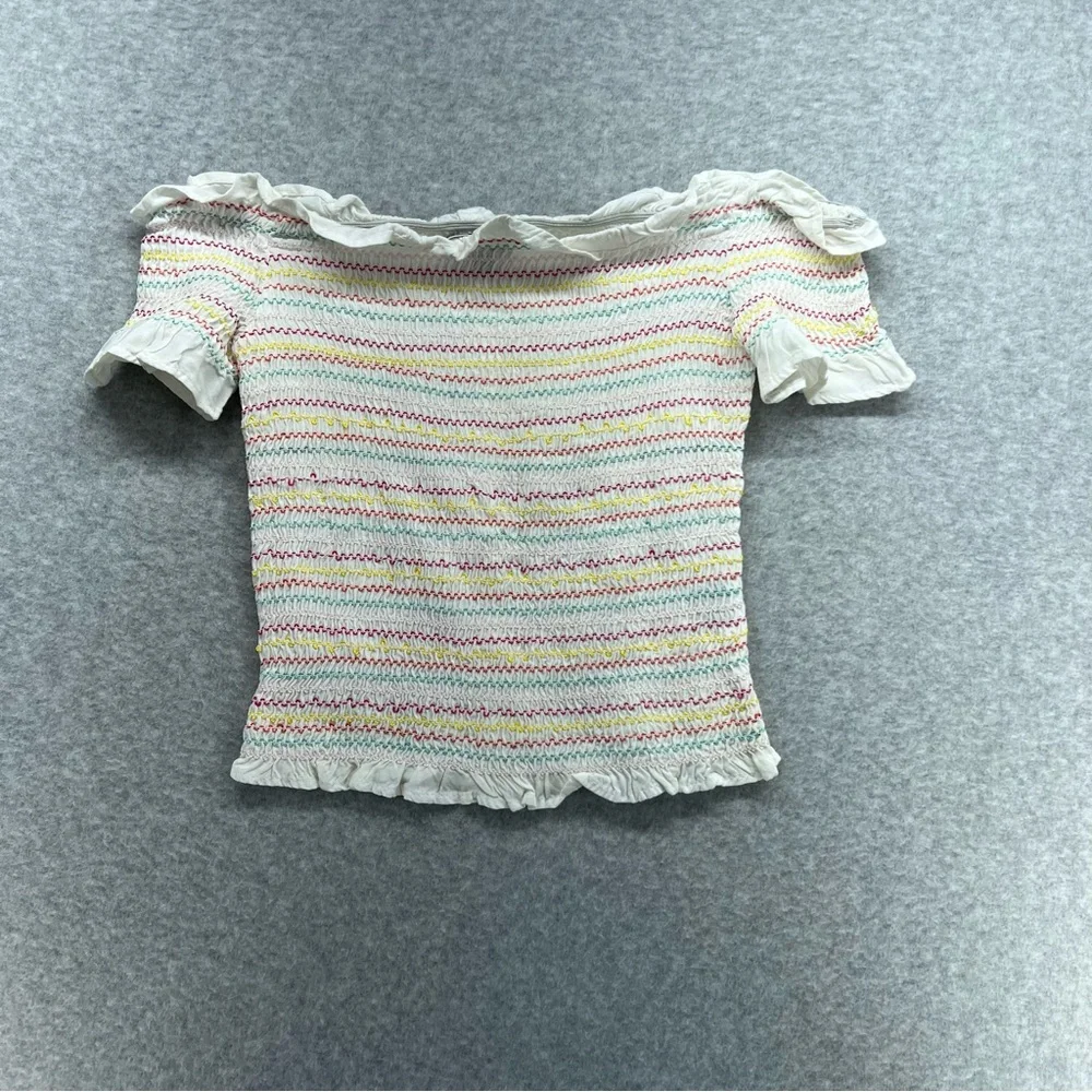Style Envy Ruffled Off-Shoulder Top - Multicolor Stripes - Picture 1 of 6